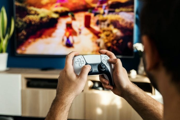 a man playing a video game
