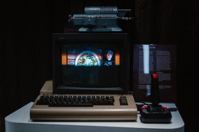 Commodore 64 with a joystick